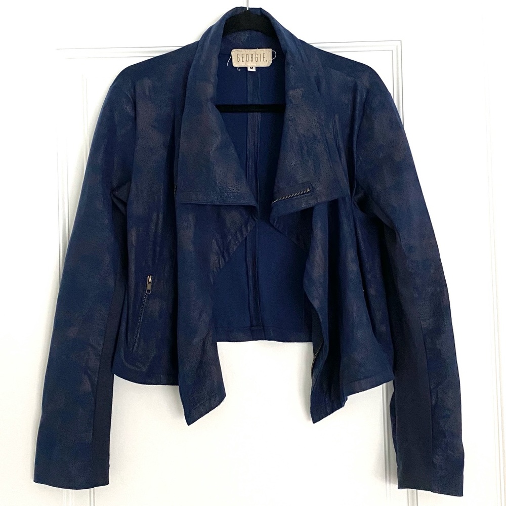 Georgie Faux Leather Cropped Moto Jacket - M
